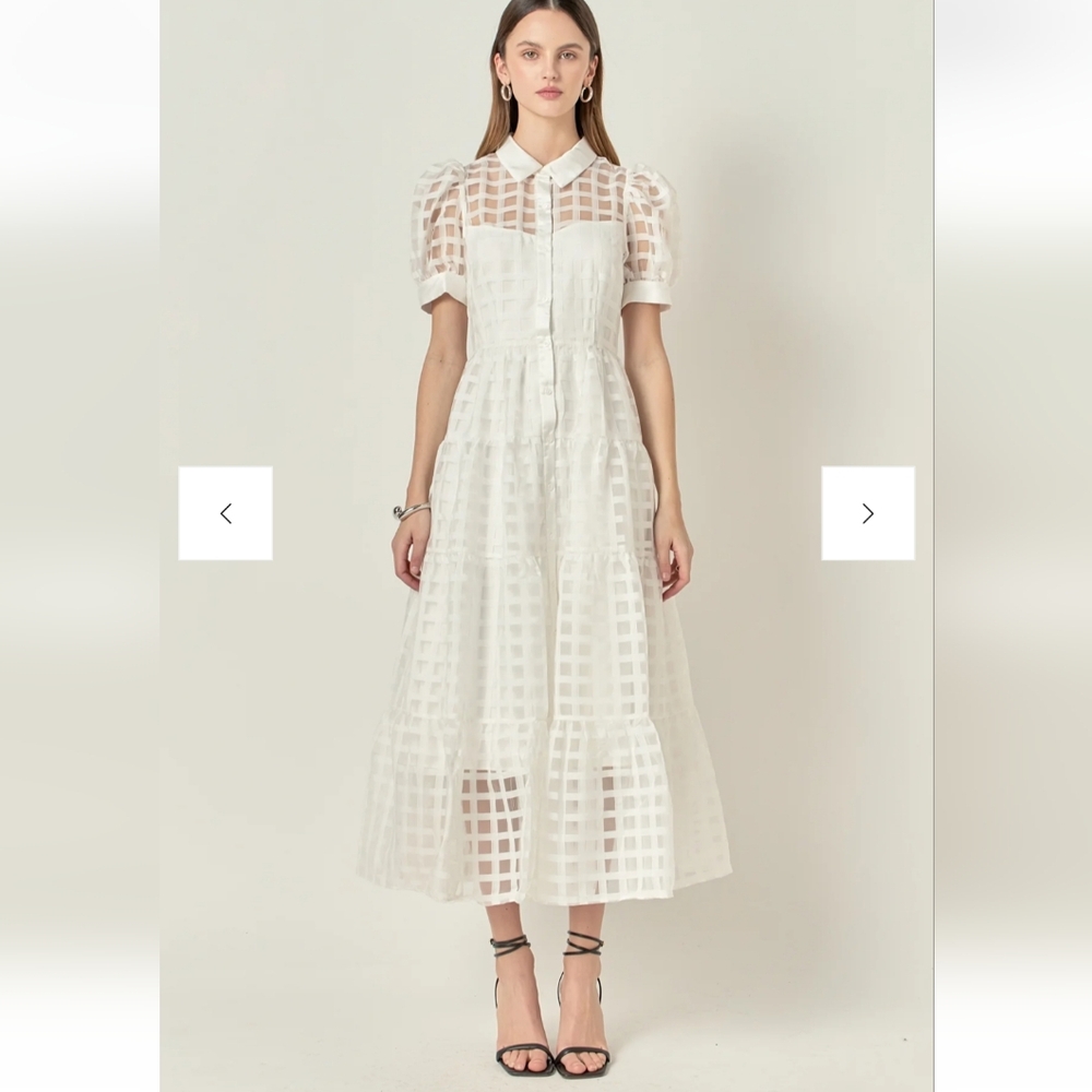 English Factory Gridded Organza Tiered Maxi Dress